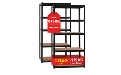 Stagecaptain Heavyrack Scaffale da Magazzino Ripiani in Legno Nero, max. 875 kg Set da 4