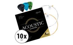 Shaman Acoustic Saiten für Western-Gitarre inkl. 2 Ersatzsaiten und 3 Plektren 10x Set