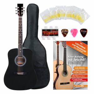 Classic Cantabile Westerngitarre Starter-Set incl. ensemble d'accessoires 5 pièces noir