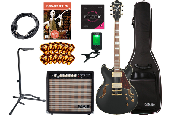 Ibanez AS73G-BKF Gitarre Black Flat Set image 1