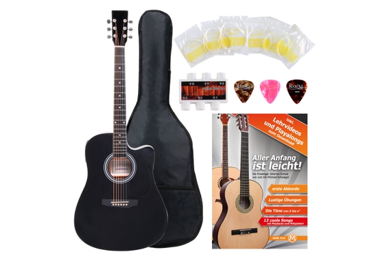Classic Cantabile Western Guitar With Pickups Starter Set incl. 5-piece Accessory Set – black image 1