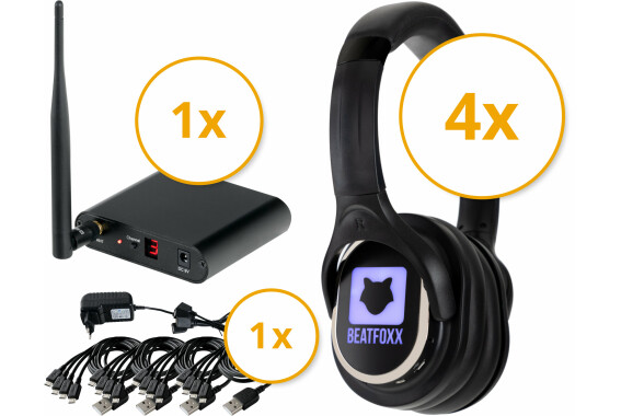 Beatfoxx SCBS-41 USB-C Silent Disco V2 Band Set mit 4 Kopfhörern und 1 Sender image 1