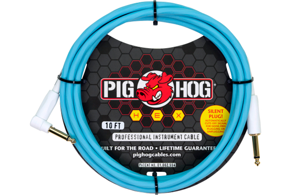 Pig Hog Hex Series Câble Silencieux 3 m Coudé Daphne Blue image 1