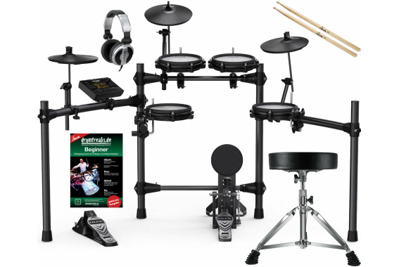 NUX DM-210 E543-Drumset Komplettset mit Kopfhörer, Hocker, Schule und Sticks image 1