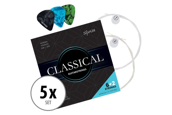 Shaman Classical Strings for Concert Guitar Incl. 2 Spare Strings and 3 Picks 5x Set image 1