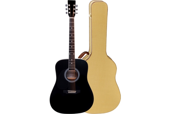 Classic Cantabile WS-10BK-LH Westerngitarre schwarz Linkshänder-Modell Hardcase Set image 1
