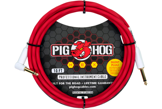 Pig Hog Hex Series Silent Câble 3m Coudé Candy Apple Red image 1