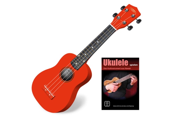 Classic Cantabile US-100 RD soprano ukulele red SET incl. book image 1