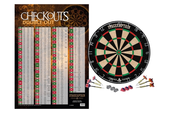 Stagecaptain DBS-1715 BK Bullseye Pro Dart Board with Checkouts Poster Set image 1