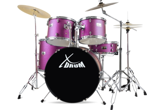 XDrum Semi 22" Standard Drumstel Satin Purple Sparkle (paars) Set incl. Cymbalstandaard + Crash Cymb image 1
