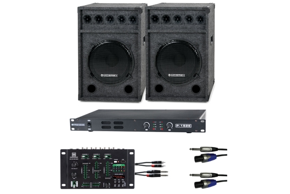 Pronomic DJ Party Set II complete set 2x Festival 15 speaker, 1x mixer, power amplifier, cable image 1