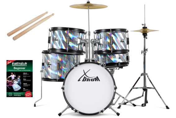XDrum Junior Pro Kinder Schlagzeug Laser Silver inkl. Schule  - Retoure (Zustand: sehr gut) image 1