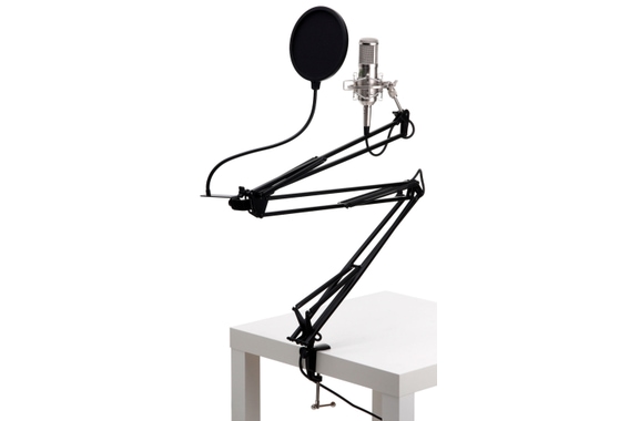 Pronomic CM-100S Radioshow bundle microfono argento a diaframma largo supporto antipop braccio image 1
