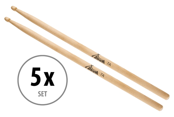 XDrum Bacchette Drum Sticks 7A Tip Legno 5 paia image 1