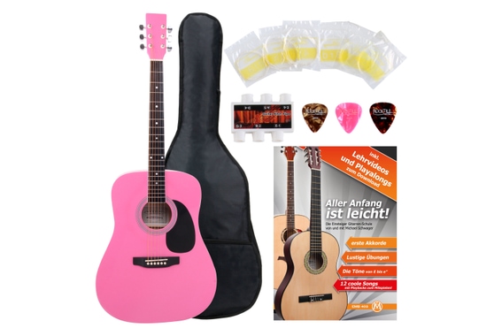 Classic Cantabile guitare acoustique folk set démarrage incl. kit d'accessoires à 5 pièces, rose image 1