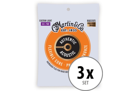 Martin Guitar MA535FX Authentic Acoustic Flexible Core Phosphor Bronze Custom Light 3x Set image 1