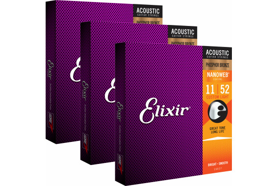 Elixir 16027 Akustik Phosphor Nanoweb Custom Light 3x Set image 1