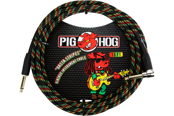 Pig Hog "Rasta Stripes" Câble Instrument 3m Coudé image 1