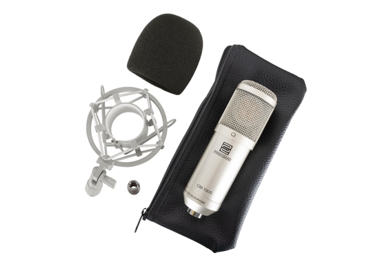 Pronomic CM-100S Large-Diaphragm Studio Microphone with shouck mount & windscreen, silver image 1