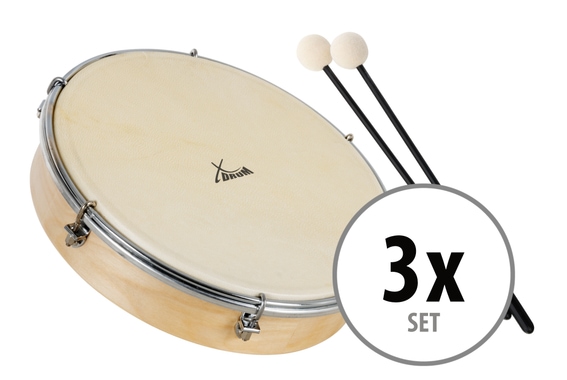 XDrum HTM-12S 12" Hand Drum with Natural Skin Head with Mallets 3x Set image 1