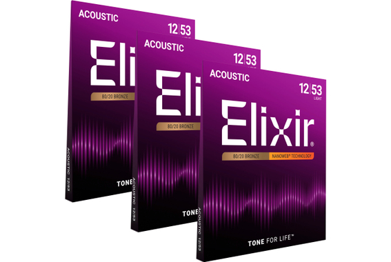 Elixir 11052 Acoustic 80/20 Nanoweb Light 3-Pack image 1