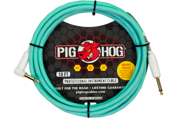 Pig Hog Hex Series Silent Kabel 3 m Haaks Seafoam Green image 1