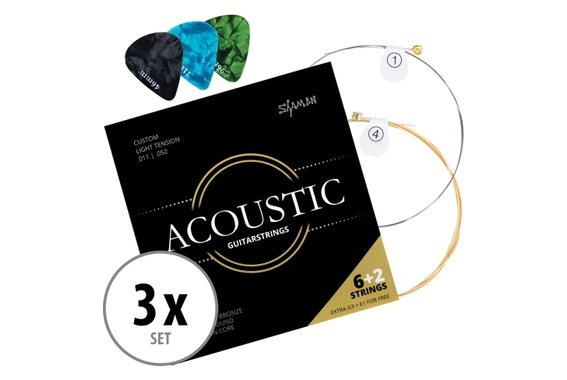 3x Shaman Acoustic Corde per chitarra acustica folk, 2 corde di ricambio e 3 plettri inclusi Set image 1