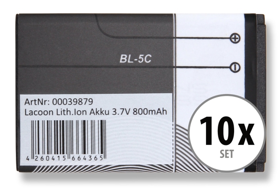 Lacoon BL-5C lithium ionen accu 1020mAh, 3,7 V set van 10 image 1