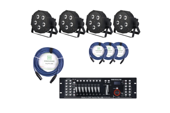Showlite FLP-5x9W Floodlight 4-piece SET incl. DMX Master Pro USB Controller, Stand and Cable image 1