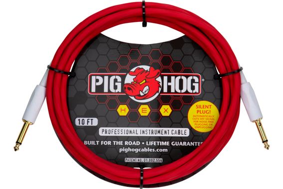 Pig Hog Hex Series Silent câble 3m Candy Apple Red image 1