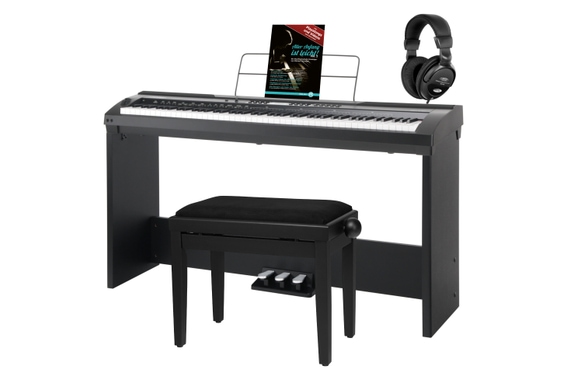 Classic Cantabile SP-150 BK Stage Piano black Deluxe set incl. stand, bench, headphones image 1