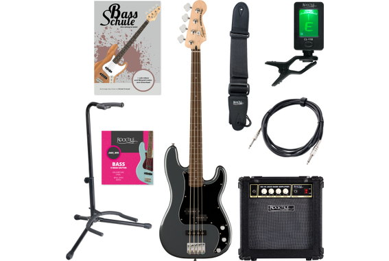 Squier Affinity Precision Bass PJ LRL Charcoal Frost Metallic Starter Set image 1