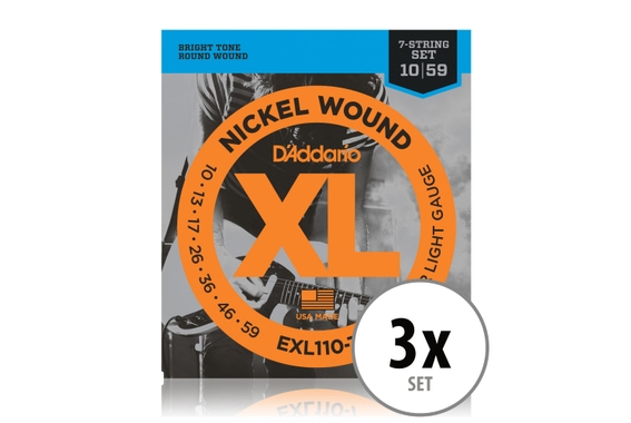 D'Addario EXL110-7 Regular Light 7-string 3x Set image 1
