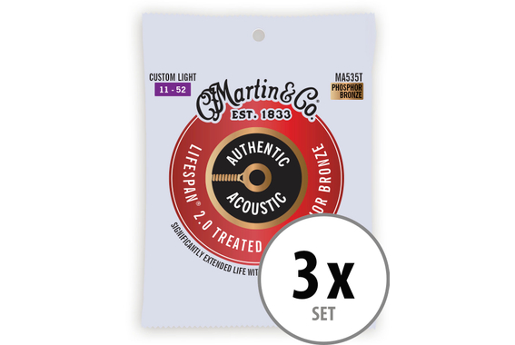 Martin Guitar MA535T Authentic Acoustic Lifespan 2.0 Phosphor Bronze Custom Light 3x Set image 1