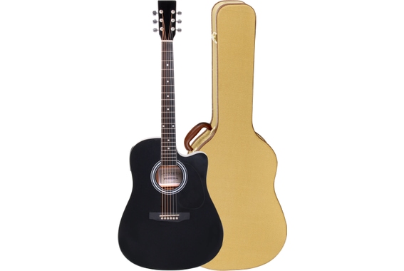 Classic Cantabile WS-10BK-CE Westerngitarre schwarz mit Tonabnehmer Hardcase Set image 1