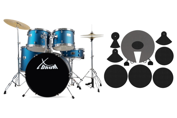 XDrum Semi 22" Standard Drum Set Satin Blue Sparkle + damper set image 1