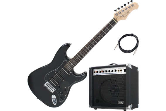 Rocktile Pro ST60-BK E-Gitarre All Black AK20GR Set image 1