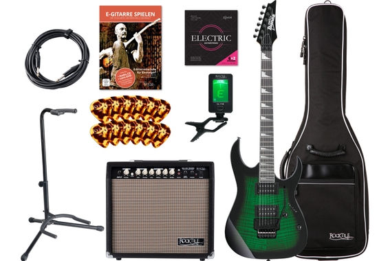 Ibanez GRG320FA-TEB E-Gitarre Transparent Emerald Burst Set image 1