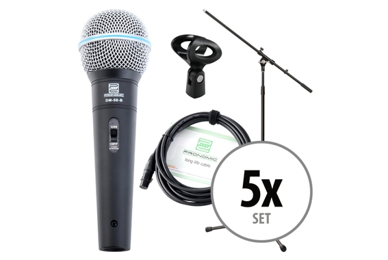 Pronomic Vocal Microphone DM-58 -B avec starter set 5x micro avec trépied,  pince + câble XLR image 1