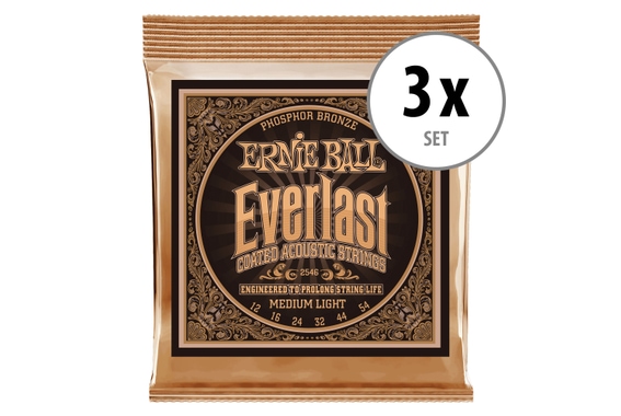Ernie Ball 2546 Everlast Coated Phosphor Bronze Medium Light 3x Set image 1