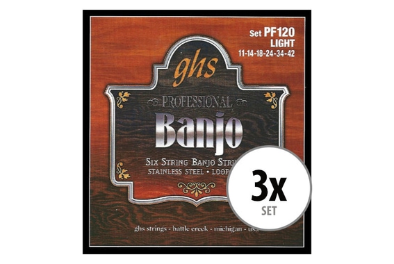 GHS PF120 Banjo Saiten Light für 6-String Banjo 3x Set image 1