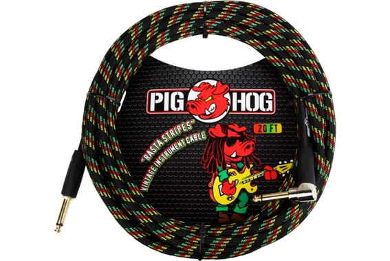 Pig Hog "Rasta Stripes" Câble Instrument 6m Coudé image 1
