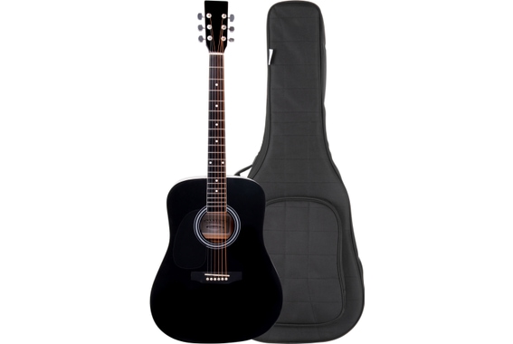 Classic Cantabile WS-10BK-LH Westerngitarre schwarz Linkshänder-Modell Taschen Set image 1