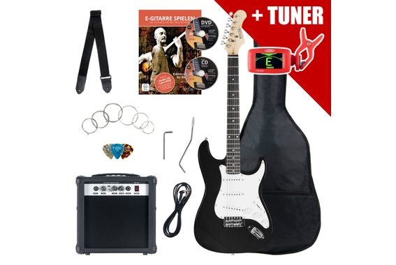 Rocktile Banger's Pack E-Gitarren Set Black inkl. Verstärker, Tasche, Stimmgerät, Kabel, Gurt, Saiten und Schule inkl. CD/DVD image 1