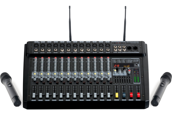 Pronomic Powermake 1200 power mixer met draadloze microfoons image 1