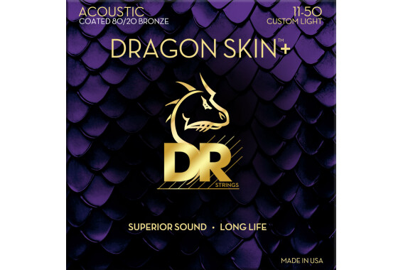 DR Strings Dragon Skin+ Acoustic 80/20 Bronze DA8-11 Custom Light 11-50 image 1