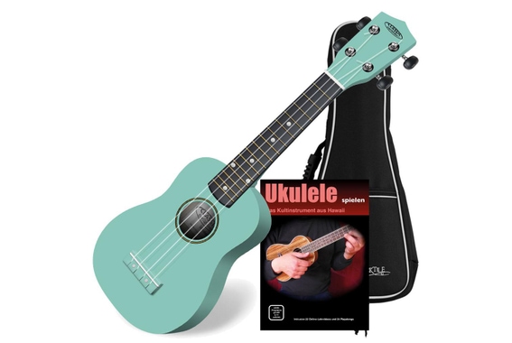 Classic Cantabile Soprano US-100 TQ Ukulélé turquoise SET avec cahier d'école + CD + housse image 1