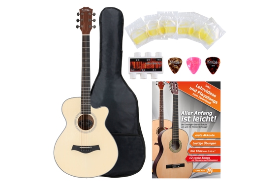 Rocktile WSC-101C NT Guitarra acústica folk, concierto Set con Pack de 5 accesorios y funda image 1