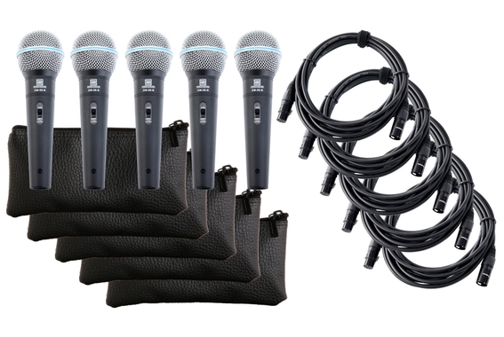 Pronomic DM-58-B set de 5 micrófonos vocal con interruptor set incl. 5x 5m XLR cable image 1