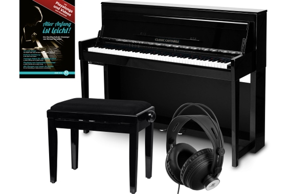 Classic Cantabile UP-1Plus SH Upright E-Piano Zwart Hoogglans Set image 1